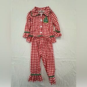 Girls 2pc Christmas Tree PJ Set Red & White Checkered  Cotton 18-24M